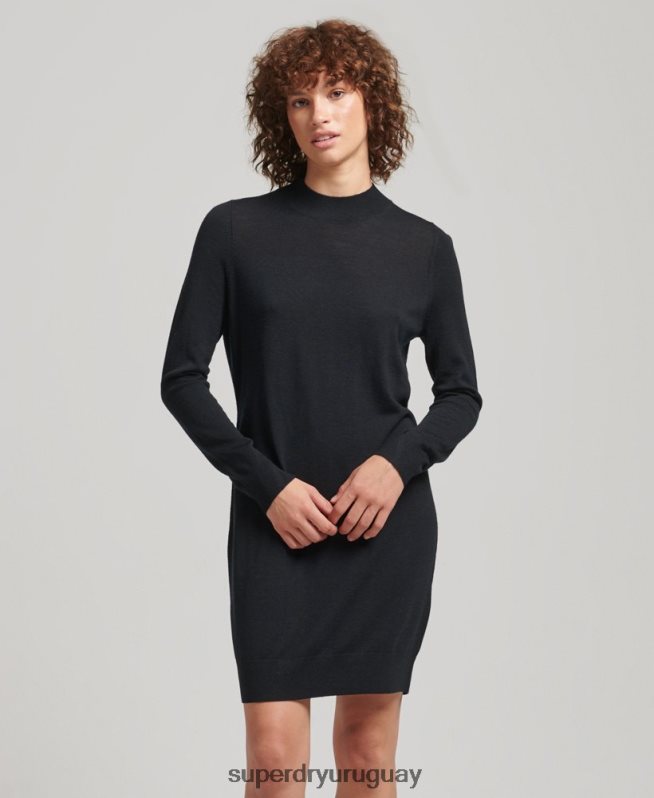 uy Superdry mujer vestido de punto merino negro DT2N8Z2508 ropa