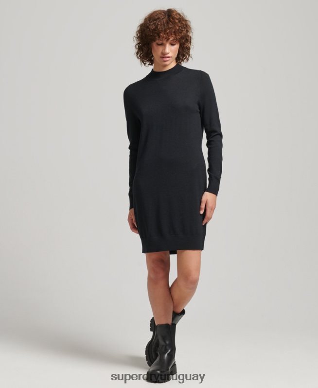 uy Superdry mujer vestido de punto merino negro DT2N8Z2508 ropa