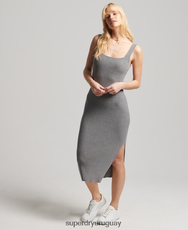 uy Superdry mujer vestido de punto texturizado gris DT2N8Z2527 ropa