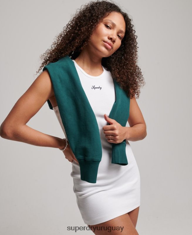 uy Superdry mujer vestido de tirantes básico con logo de código blanco DT2N8Z2472 ropa