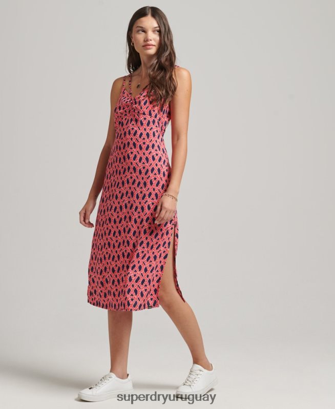 uy Superdry mujer vestido de tiras de tirantes vintage rojo DT2N8Z2396 ropa