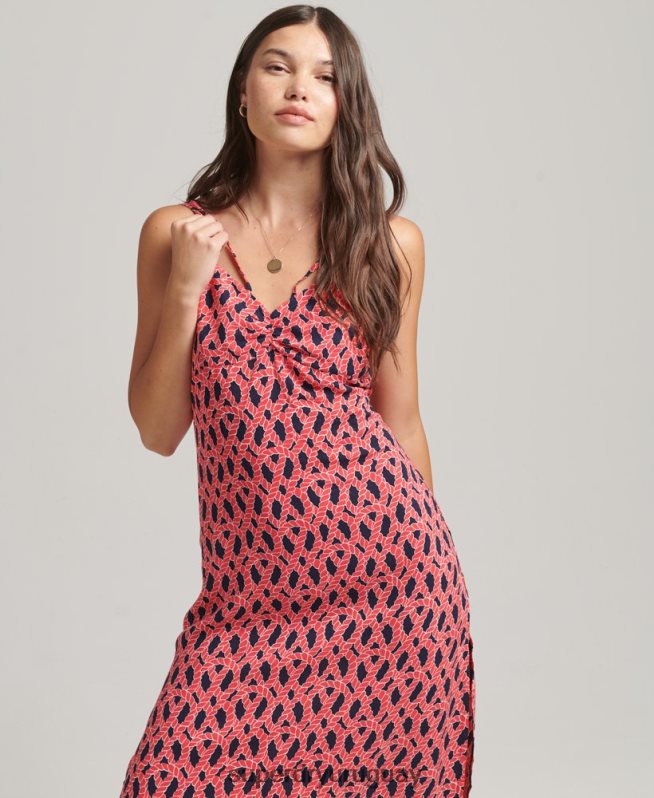 uy Superdry mujer vestido de tiras de tirantes vintage rojo DT2N8Z2396 ropa