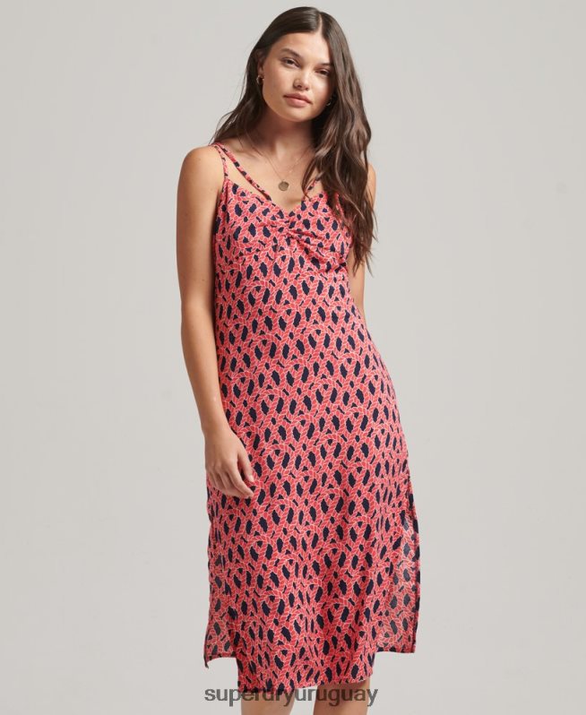 uy Superdry mujer vestido de tiras de tirantes vintage rojo DT2N8Z2396 ropa