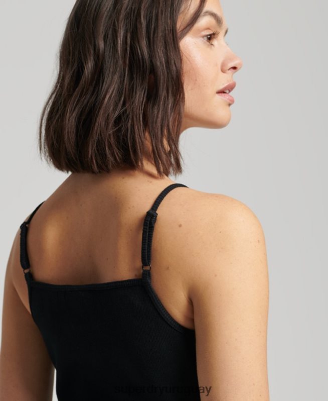 uy Superdry mujer vestido esencial de tirantes negro DT2N8Z2536 ropa