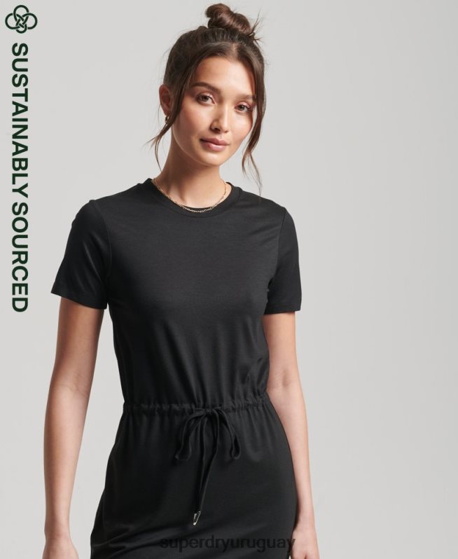uy Superdry mujer vestido estilo camiseta con cordones negro DT2N8Z2511 ropa