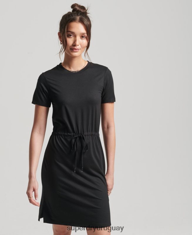 uy Superdry mujer vestido estilo camiseta con cordones negro DT2N8Z2511 ropa