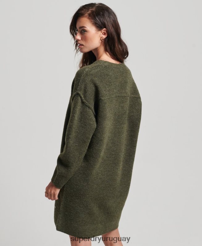 uy Superdry mujer vestido estilo jersey de punto con cuello en V caqui DT2N8Z2443 ropa