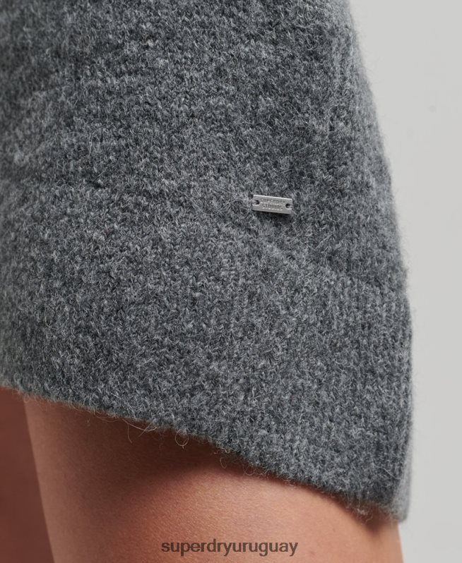 uy Superdry mujer vestido estilo jersey de punto con cuello en V gris oscuro DT2N8Z2442 ropa