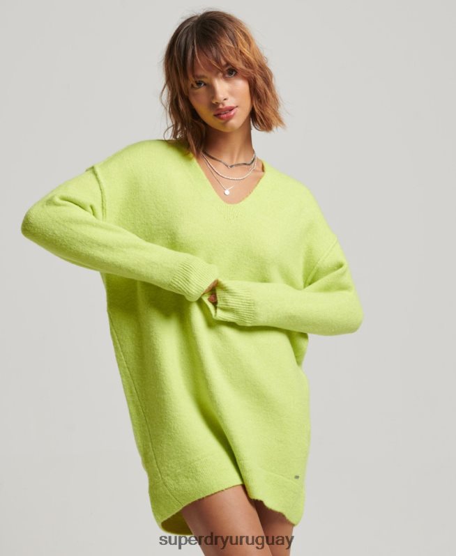 uy Superdry mujer vestido estilo jersey de punto con cuello en V verde DT2N8Z2488 ropa