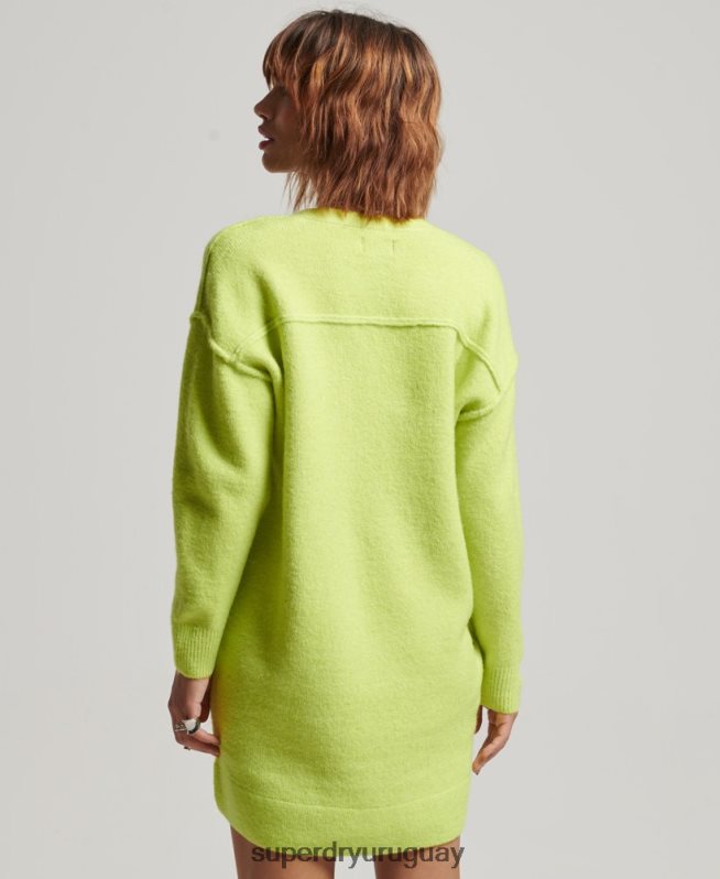 uy Superdry mujer vestido estilo jersey de punto con cuello en V verde DT2N8Z2488 ropa