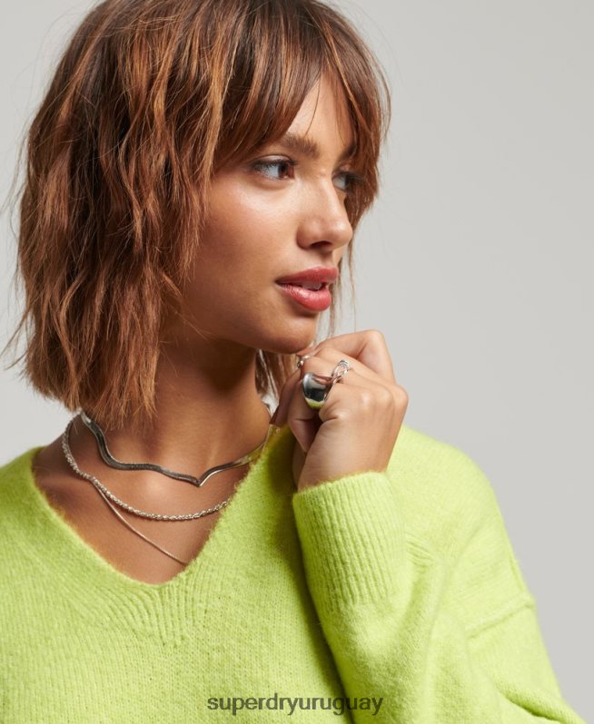 uy Superdry mujer vestido estilo jersey de punto con cuello en V verde DT2N8Z2488 ropa