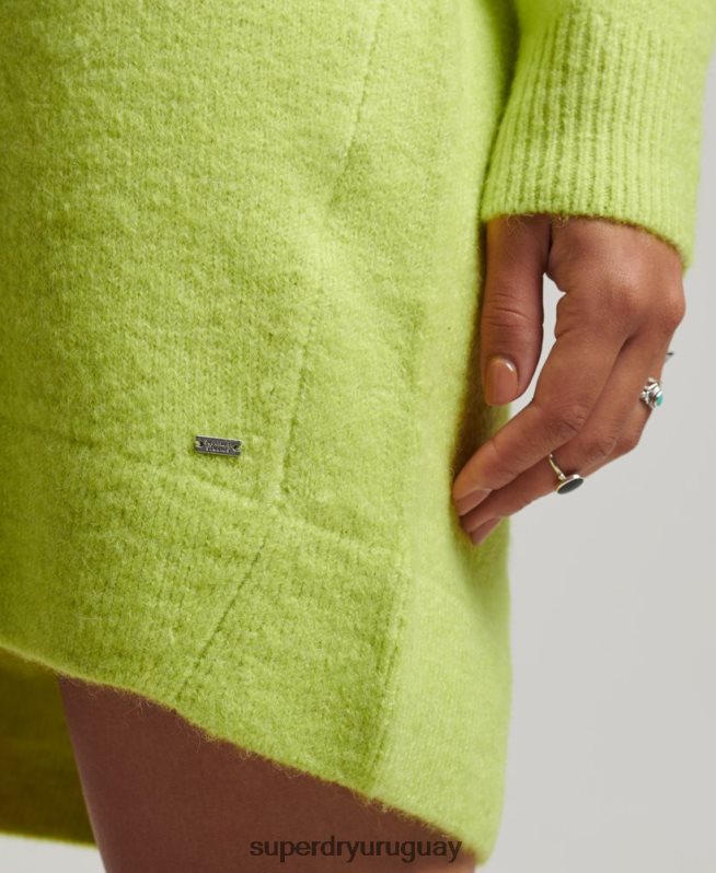 uy Superdry mujer vestido estilo jersey de punto con cuello en V verde DT2N8Z2488 ropa
