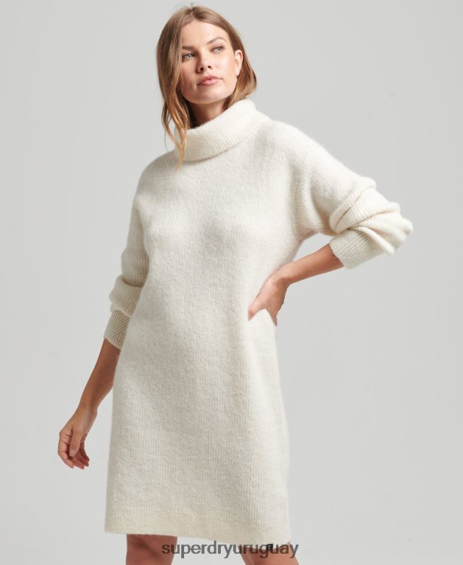 uy Superdry mujer vestido estilo jersey tejido con cuello vuelto crema DT2N8Z2496 ropa