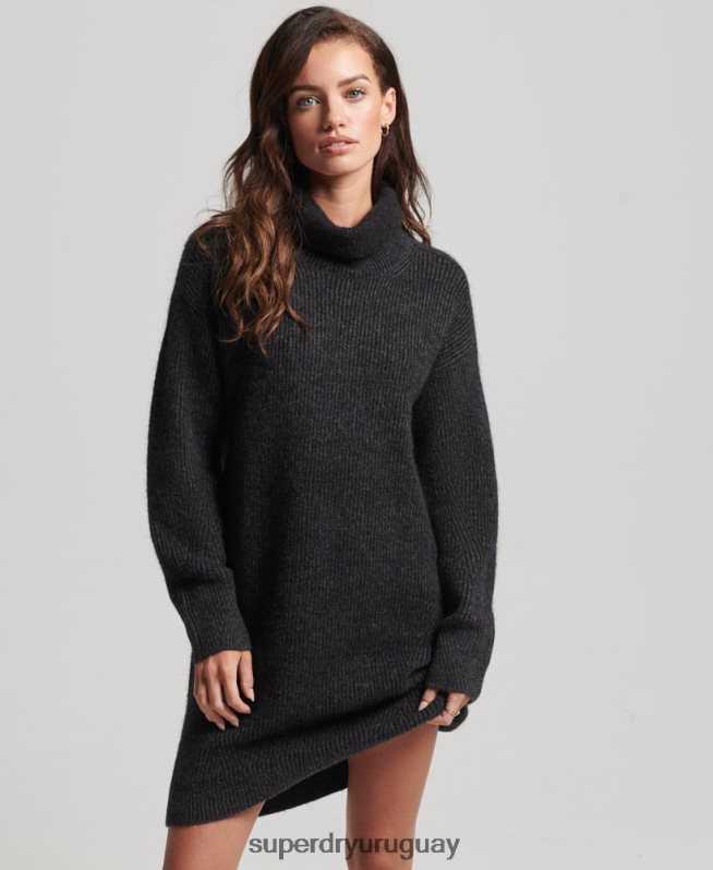 uy Superdry mujer vestido estilo jersey tejido con cuello vuelto gris oscuro DT2N8Z2451 ropa