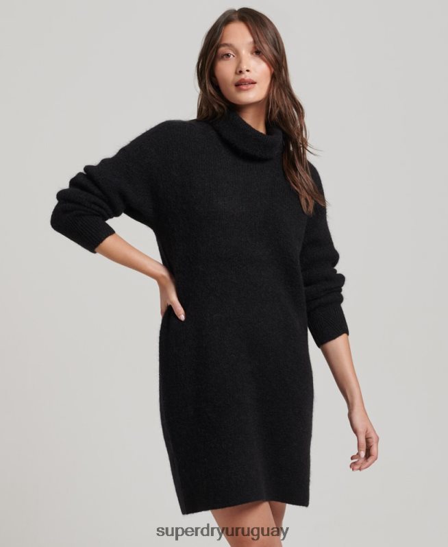 uy Superdry mujer vestido estilo jersey tejido con cuello vuelto negro DT2N8Z2495 ropa