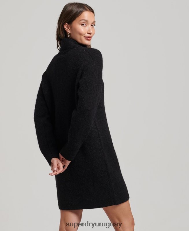 uy Superdry mujer vestido estilo jersey tejido con cuello vuelto negro DT2N8Z2495 ropa