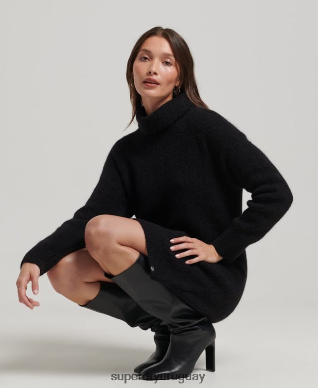 uy Superdry mujer vestido estilo jersey tejido con cuello vuelto negro DT2N8Z2495 ropa