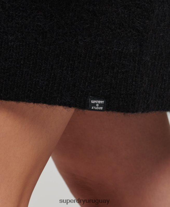uy Superdry mujer vestido estilo jersey tejido con cuello vuelto negro DT2N8Z2495 ropa