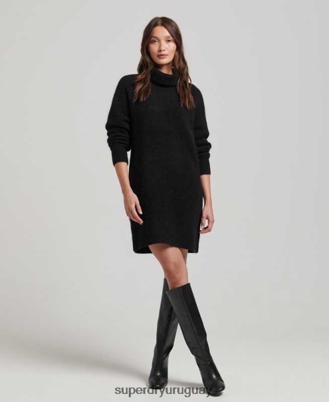 uy Superdry mujer vestido estilo jersey tejido con cuello vuelto negro DT2N8Z2495 ropa