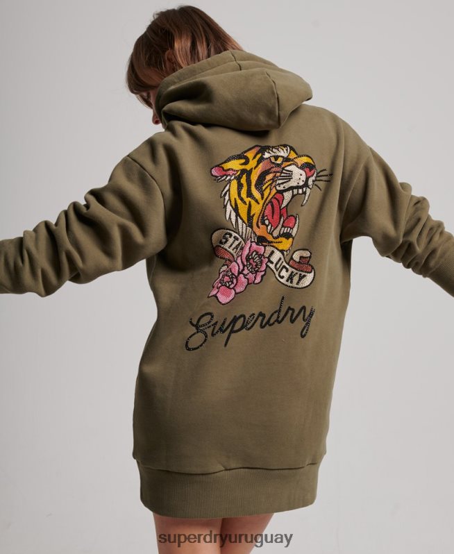 uy Superdry mujer vestido estilo sudadera con capucha y tatuaje verde DT2N8Z2517 ropa