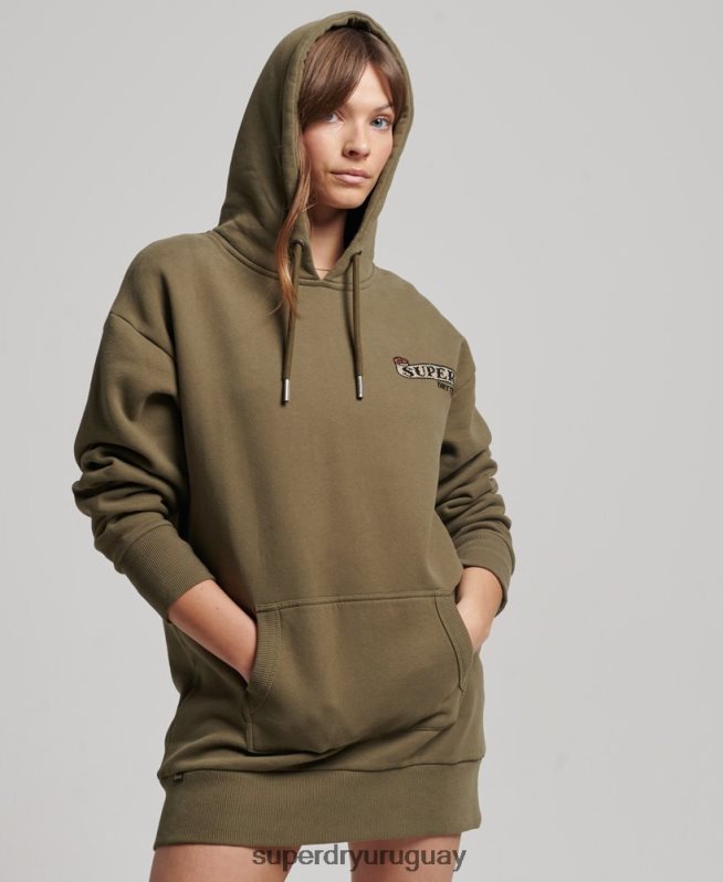 uy Superdry mujer vestido estilo sudadera con capucha y tatuaje verde DT2N8Z2517 ropa