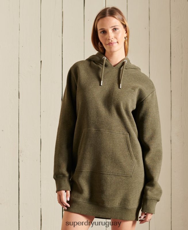 uy Superdry mujer vestido estilo sudadera con logo bordado caqui DT2N8Z2521 ropa
