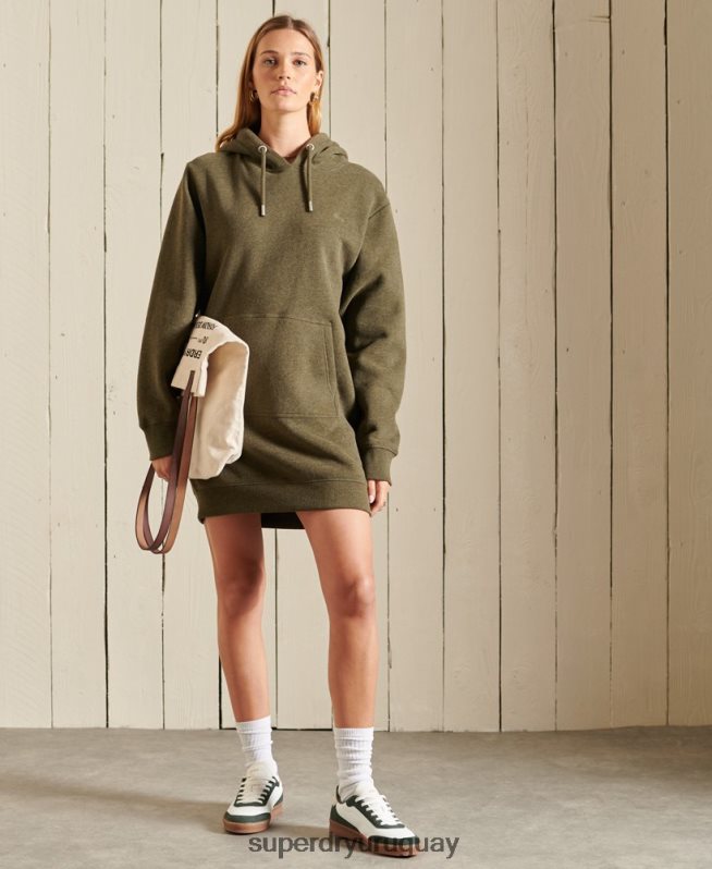 uy Superdry mujer vestido estilo sudadera con logo bordado caqui DT2N8Z2521 ropa