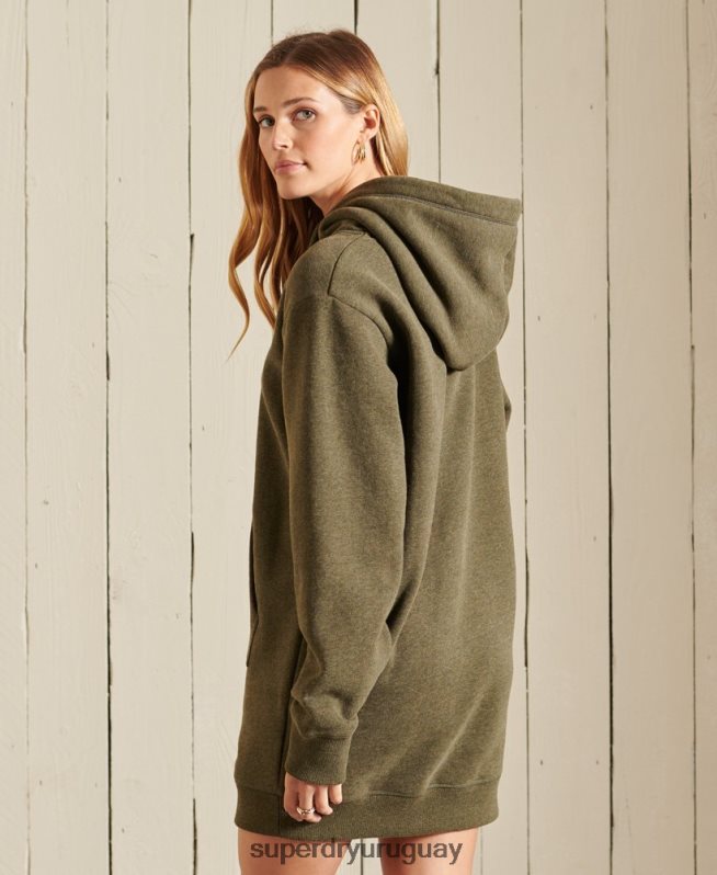 uy Superdry mujer vestido estilo sudadera con logo bordado caqui DT2N8Z2521 ropa