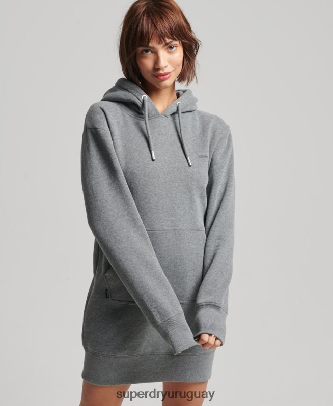 uy Superdry mujer vestido estilo sudadera con logo bordado gris DT2N8Z2494 ropa