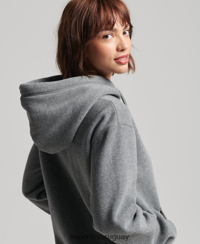 uy Superdry mujer vestido estilo sudadera con logo bordado gris DT2N8Z2494 ropa