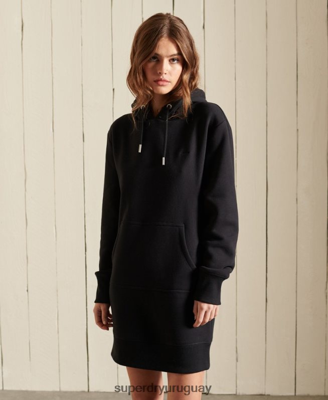 uy Superdry mujer vestido estilo sudadera con logo bordado negro DT2N8Z2532 ropa