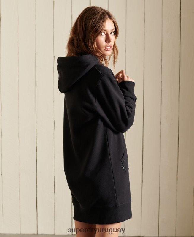 uy Superdry mujer vestido estilo sudadera con logo bordado negro DT2N8Z2532 ropa