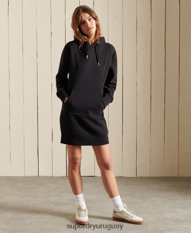 uy Superdry mujer vestido estilo sudadera con logo bordado negro DT2N8Z2532 ropa