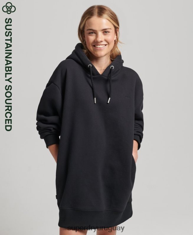 uy Superdry mujer vestido estilo sudadera de algodón orgánico con logo bordado negro DT2N8Z2434 ropa