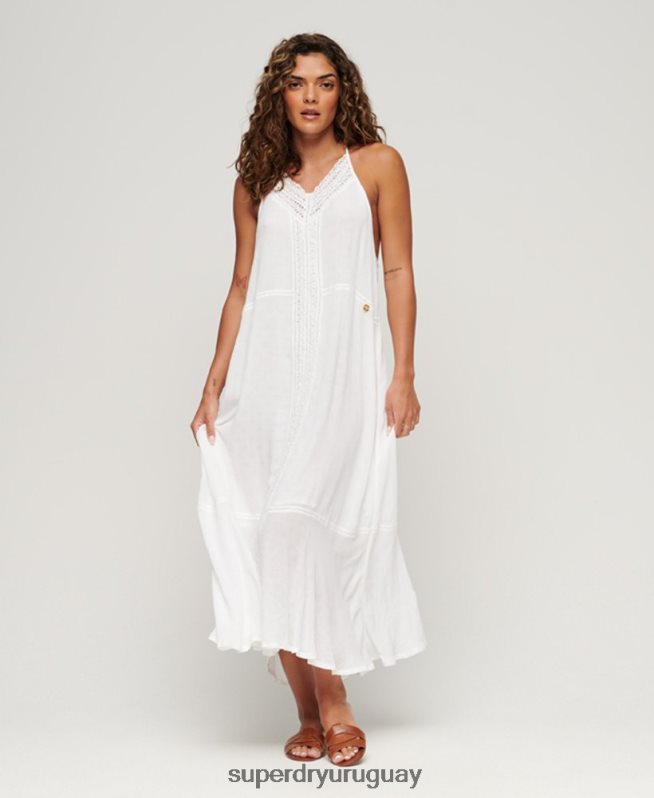 uy Superdry mujer vestido largo con ribete de encaje blanco DT2N8Z2213 ropa