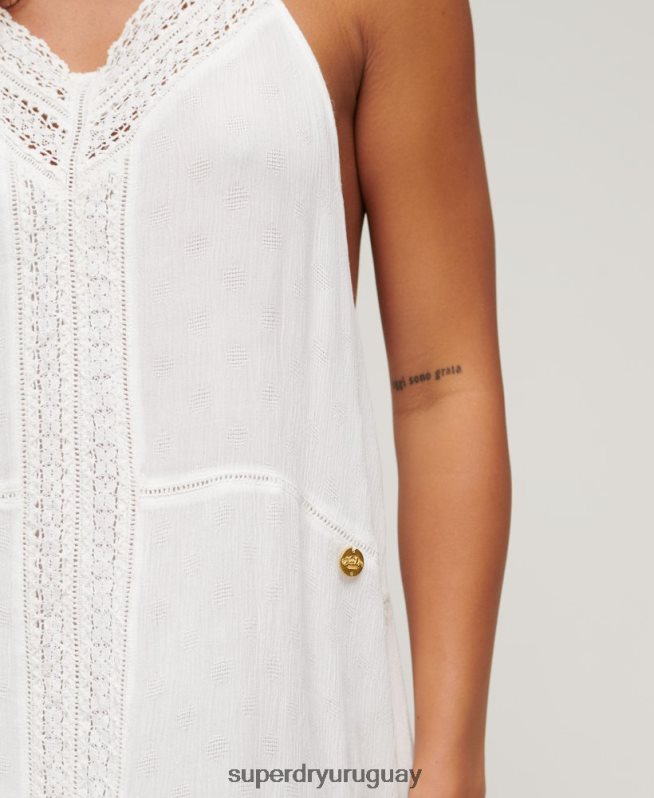 uy Superdry mujer vestido largo con ribete de encaje blanco DT2N8Z2213 ropa