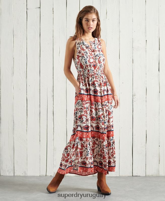 uy Superdry mujer vestido largo luci blanco DT2N8Z6783 ropa