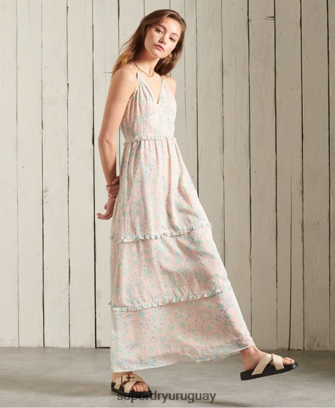 uy Superdry mujer vestido largo margaux rosa DT2N8Z2547 ropa