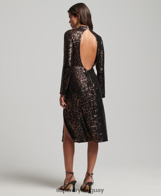 uy Superdry mujer vestido midi con espalda descubierta y lentejuelas negro DT2N8Z2503 ropa