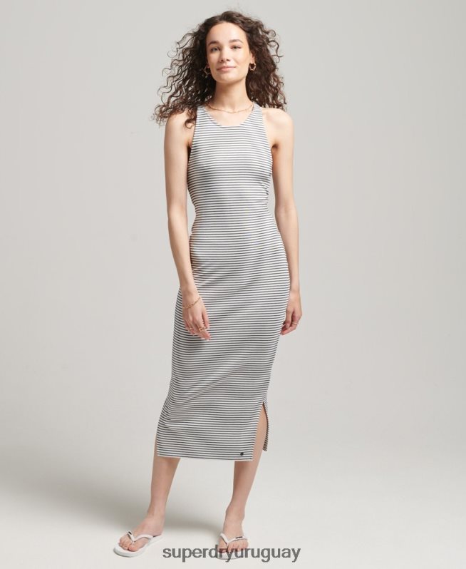 uy Superdry mujer vestido midi con tirantes en la espalda blanco DT2N8Z2530 ropa