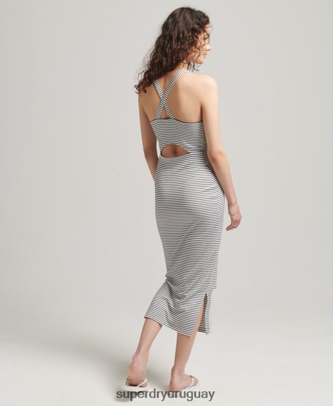uy Superdry mujer vestido midi con tirantes en la espalda blanco DT2N8Z2530 ropa