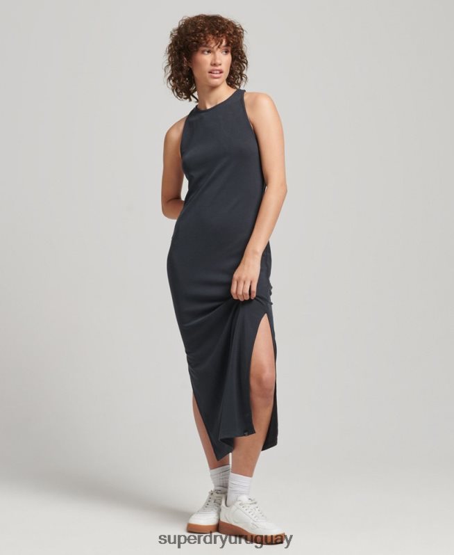 uy Superdry mujer vestido midi con tirantes en la espalda negro DT2N8Z6735 ropa