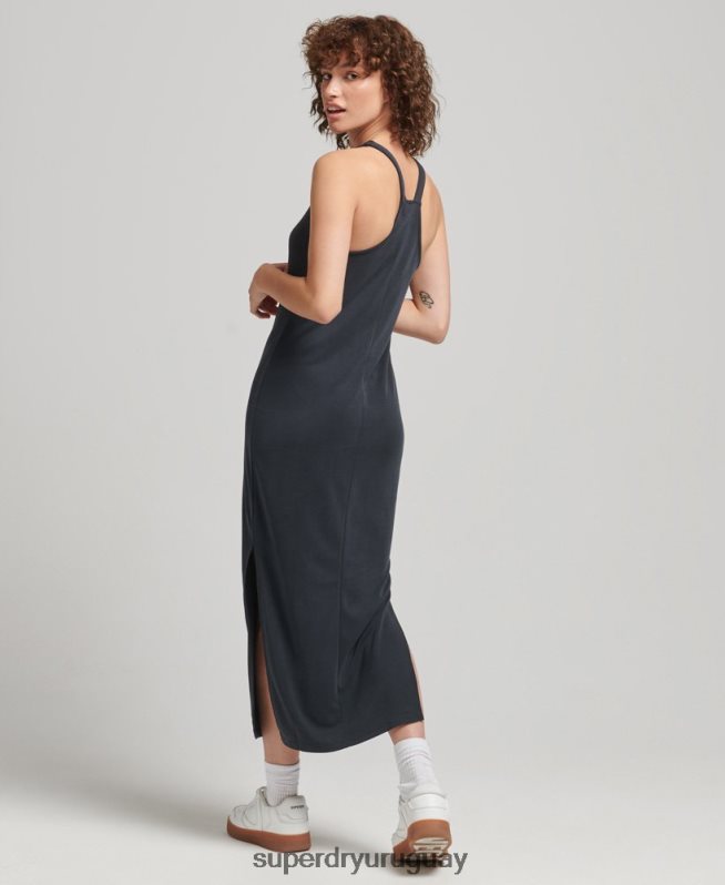 uy Superdry mujer vestido midi con tirantes en la espalda negro DT2N8Z6735 ropa
