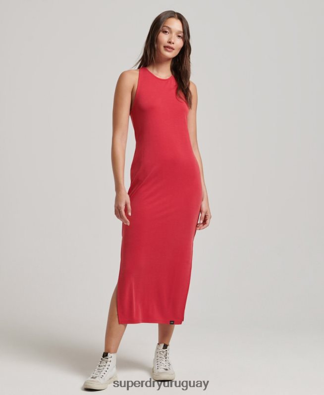 uy Superdry mujer vestido midi con tirantes en la espalda rojo DT2N8Z2552 ropa