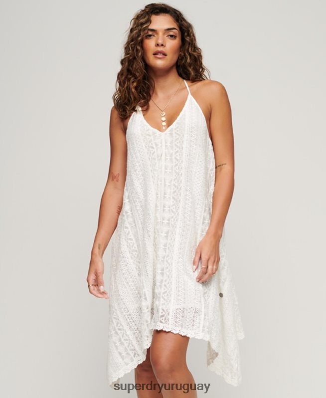 uy Superdry mujer vestido midi de encaje blanco DT2N8Z2058 ropa