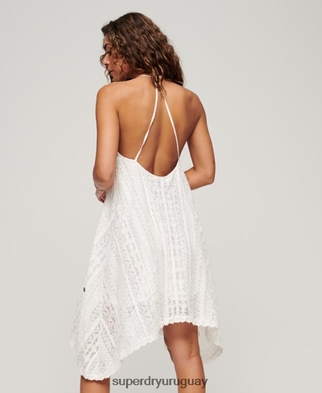 uy Superdry mujer vestido midi de encaje blanco DT2N8Z2058 ropa
