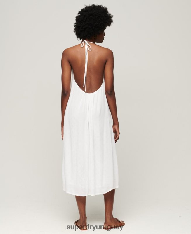 uy Superdry mujer vestido midi de encaje con cuello halter blanco DT2N8Z2073 ropa