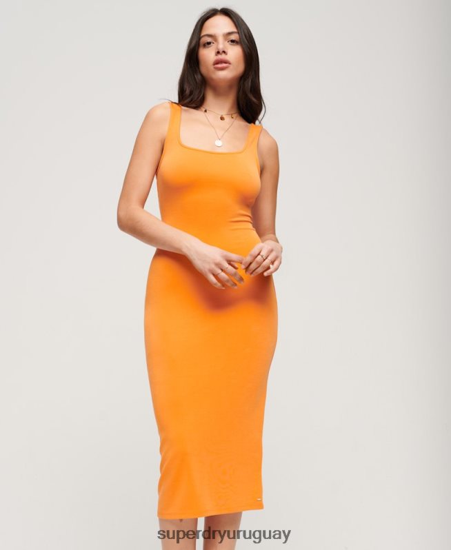 uy Superdry mujer vestido midi de punto con cuello cuadrado naranja DT2N8Z2008 ropa