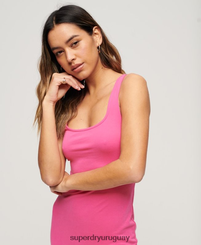 uy Superdry mujer vestido midi de punto con cuello cuadrado rosa DT2N8Z2132 ropa