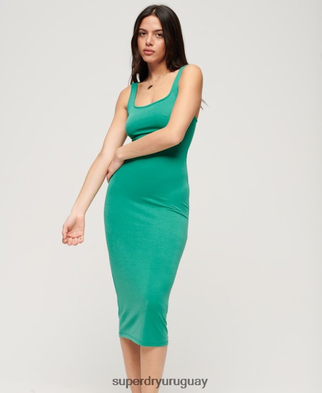 uy Superdry mujer vestido midi de punto con cuello cuadrado verde DT2N8Z2045 ropa